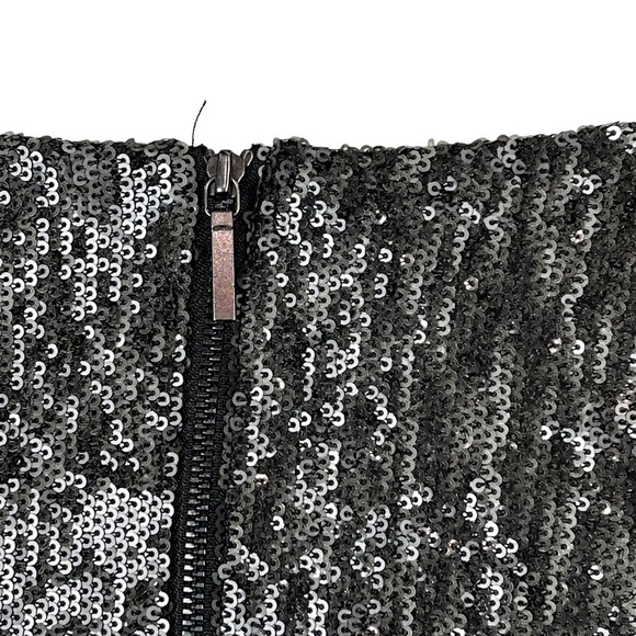 SHANI S-2025 SEQUIN RUFFLE HALF SLEEVE GRAY SILVER HOLIDAY COCKTAIL DRESS - Picture 12 of 14